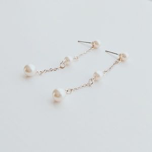 Double Faux Pearl Extra-Long Drop Earrings – Delicate Silver Chain